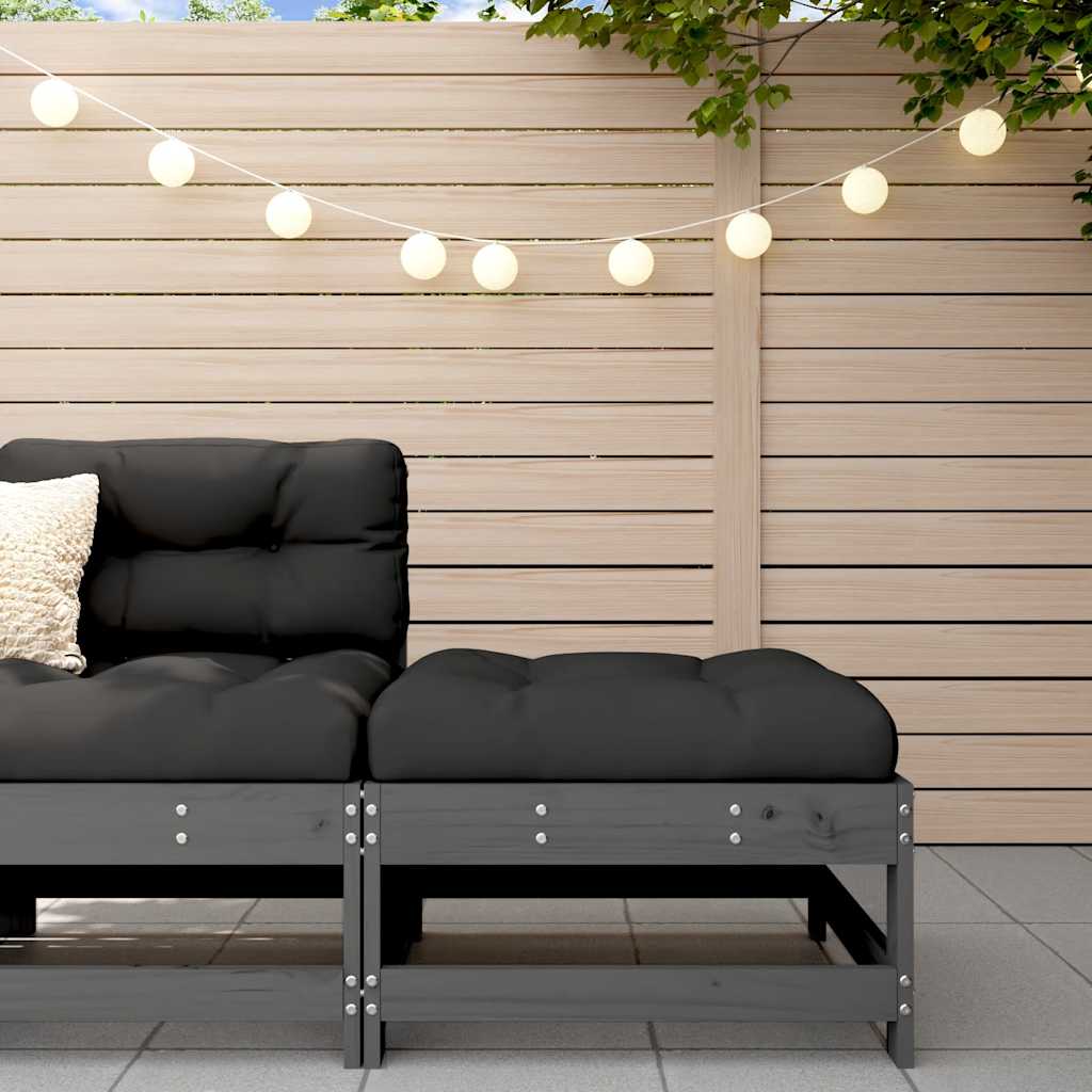 Garden Footstool with Cushion Grey Solid Wood Pine